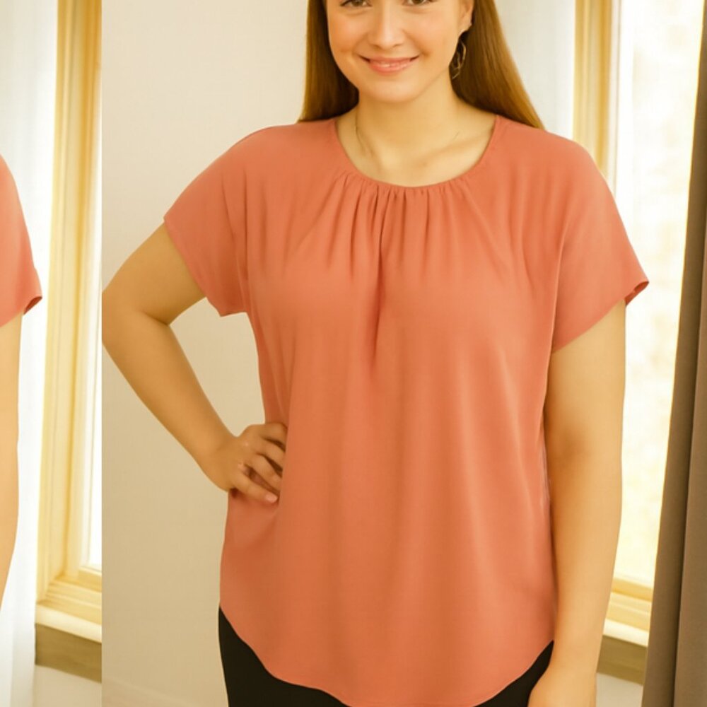 Zenana Salmon Pink Pleated Blouse XL | Minimalist Flowy Professional